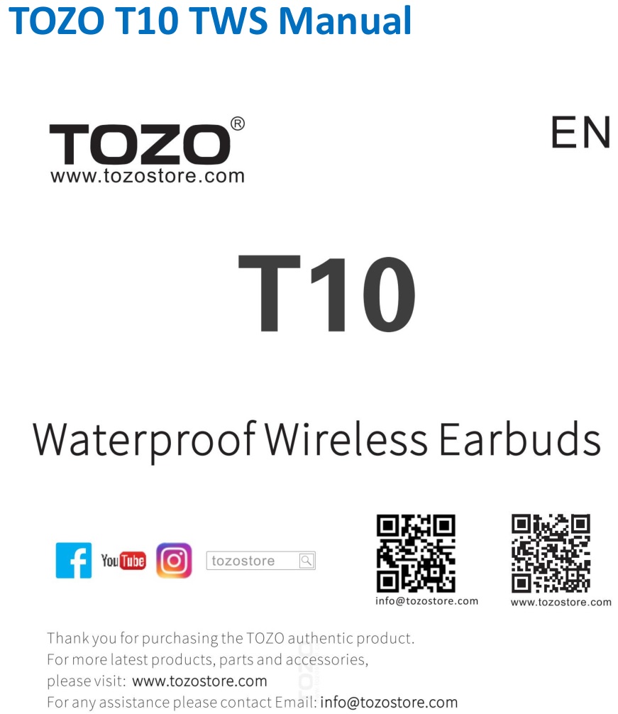 TOZO T10 TWS Wireless Earbuds splash page